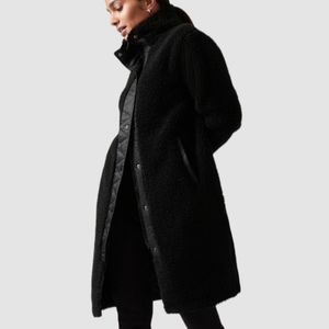 Athleta Black Cozy Sherpa Zip-Up Oversized Mid-length Coat